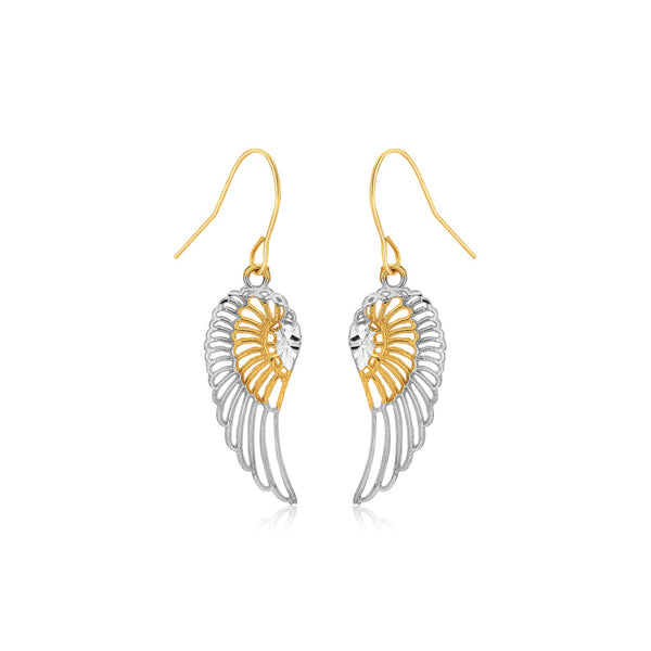 Two-Tone Wing Drop Earrings in 10K Gold