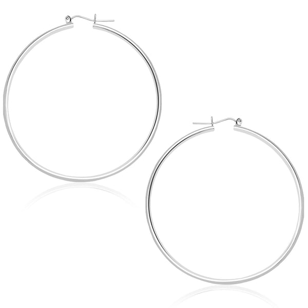 14k White Gold Polished Hoop Earrings (1.5x45mm)