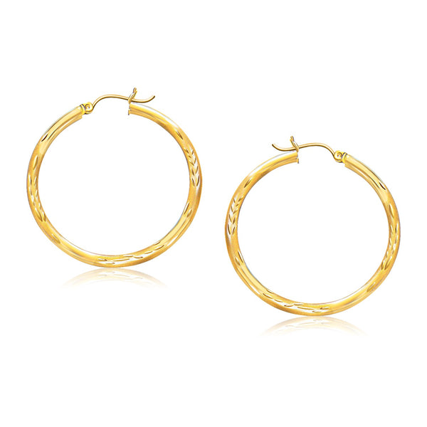 14k Yellow Gold Fancy Diamond Cut Hoop Earrings (3x35mm)