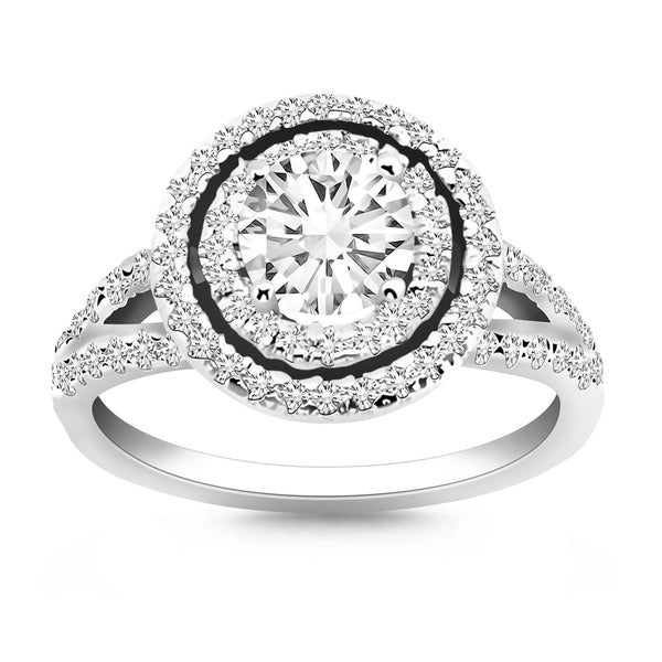 14k White Gold Double Halo Diamond Split Shank Engagement Ring Mounting