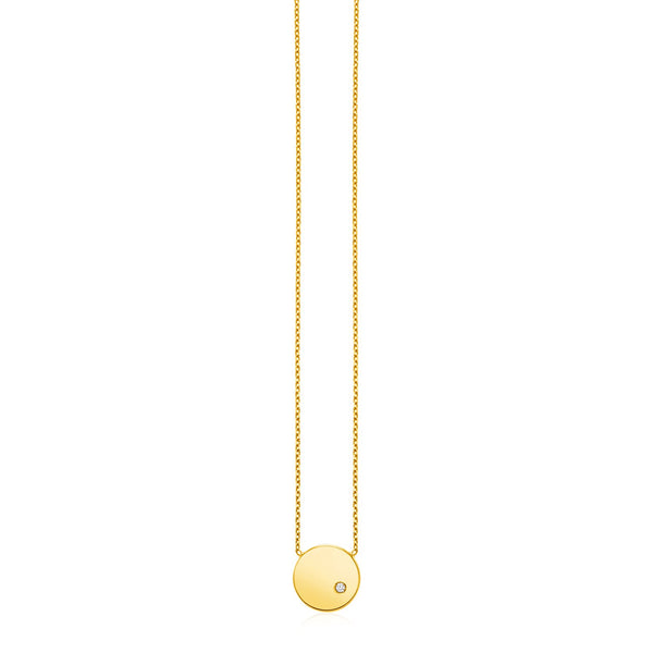 14k Yellow Gold Necklace with Polished Round Pendant with Diamond