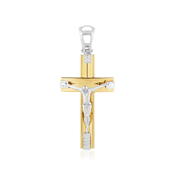 14k Two Tone Gold High Polish Diamond Cut Cross Pendant