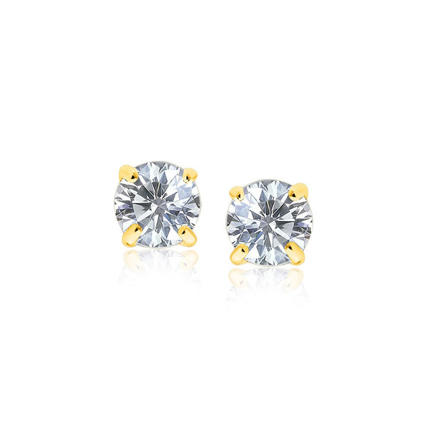 14k Yellow Gold Stud Earrings with White Hue Faceted Cubic Zirconia(6mm)