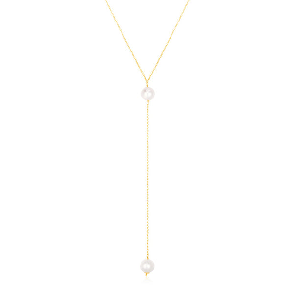 14k Yellow Gold Lariat Necklace with Pearls