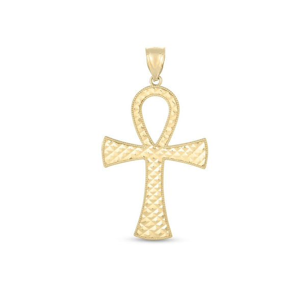 14k Yellow Gold High Polish Textured Ankh Pendant