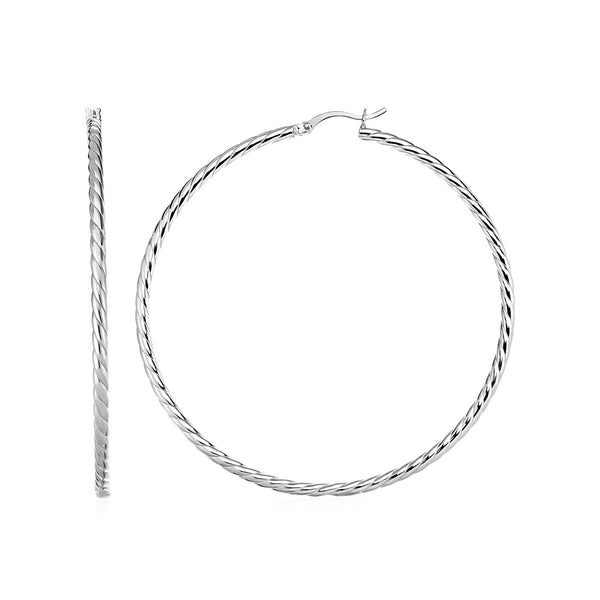 Hoop Earrings with Twist Texture in Sterling Silver(50mm)