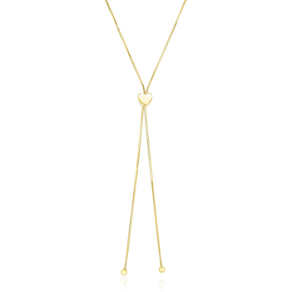 14k Yellow Gold Adjustable Heart Style Lariat Necklace