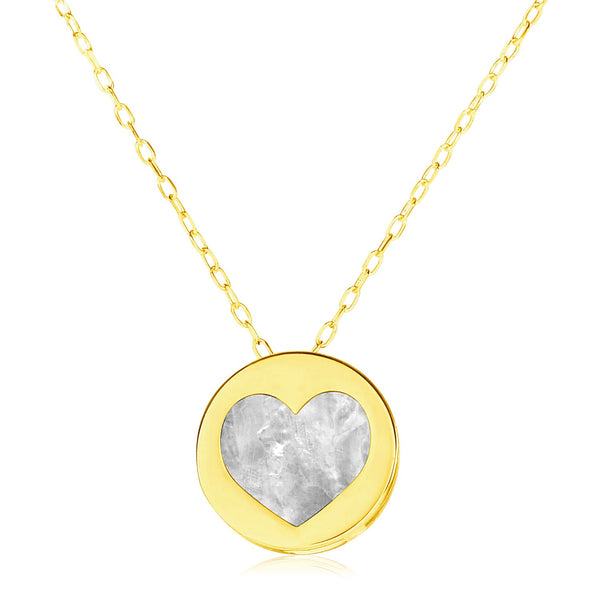 14k Yellow Gold Necklace with Heart in Mother of Pearl