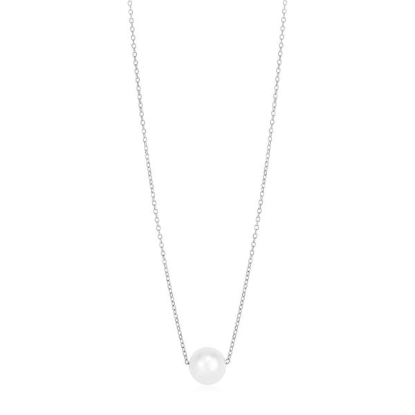 14k White Gold Pearl Solitaire Necklace