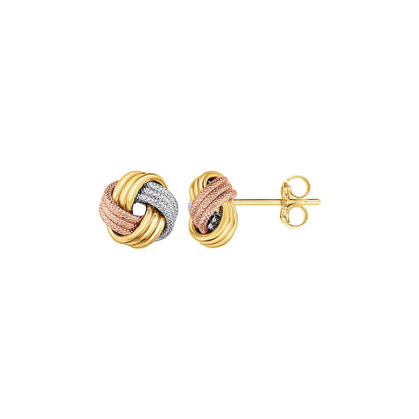 Love Knot Post Earrings in 14k Tri Color Gold