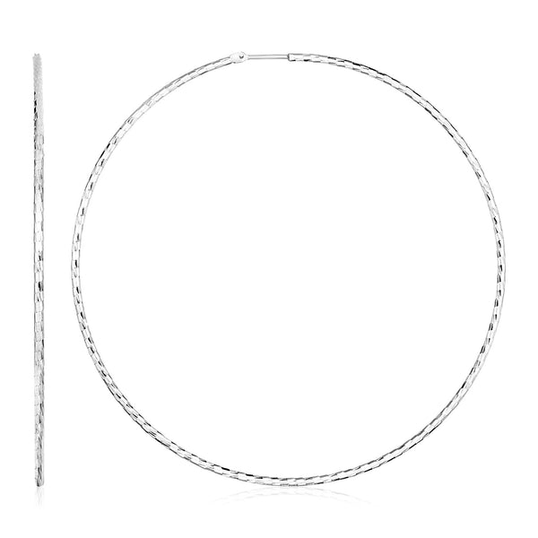 Sterling Silver Large Textured Round Hoop Earrings(1.6x70mm)