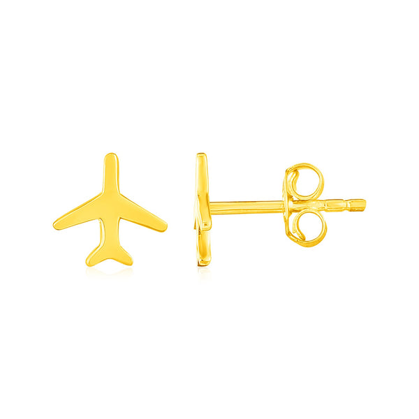 14K Yellow Gold Airplane Earrings