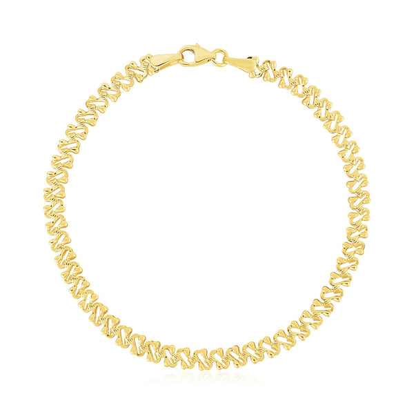 14k Yellow Gold High Polish Textured Fancy Chain Bracelet  (4.00 mm)