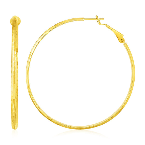 14k Yellow Gold Large Textured Round Hoop Earrings