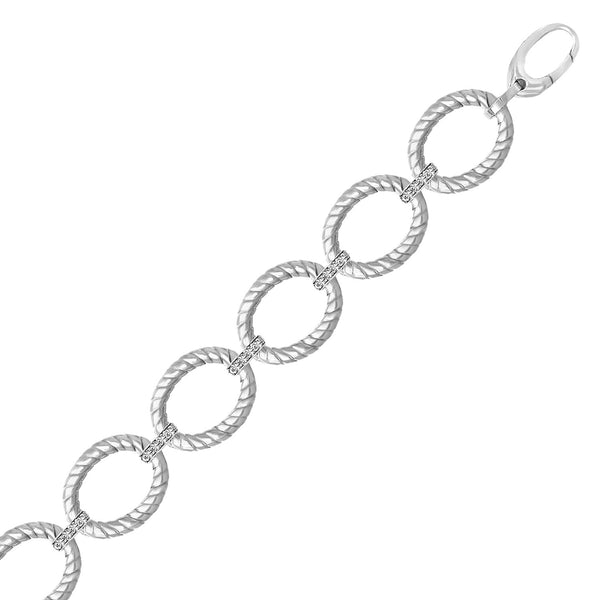 Sterling Silver Rhodium Finished Diamond Accented Cable Oval Bracelet (12.70 mm)