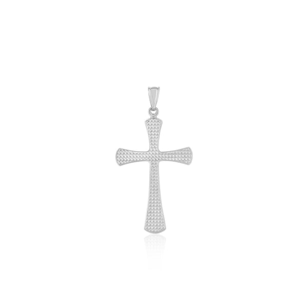 14k White Gold Cross Pendant with Beaded Texture