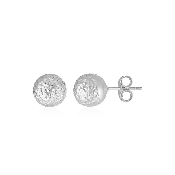 14k White Gold Ball Earrings with Crystal Cut Texture(5mm)