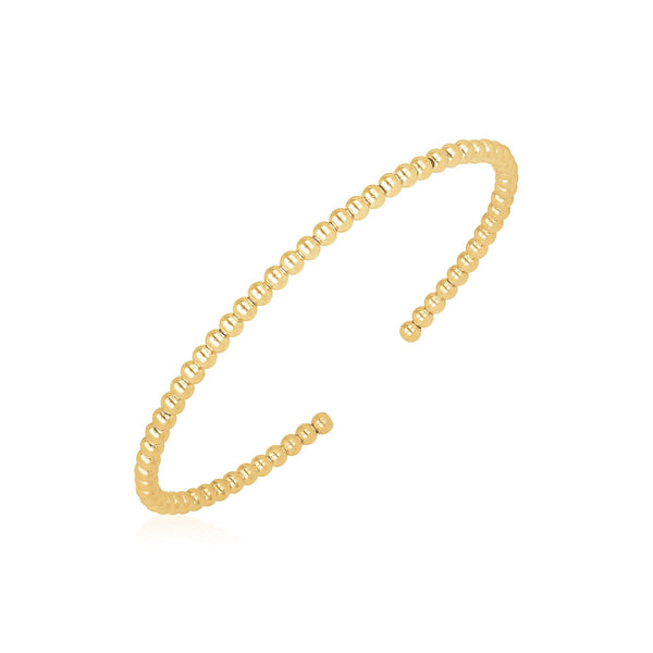 14k Yellow Gold High Polish Bead Cuff Bangle (3.00 mm)