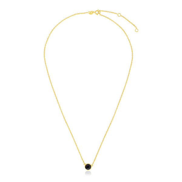 14k Yellow Gold 17 inch Necklace with Round Onyx