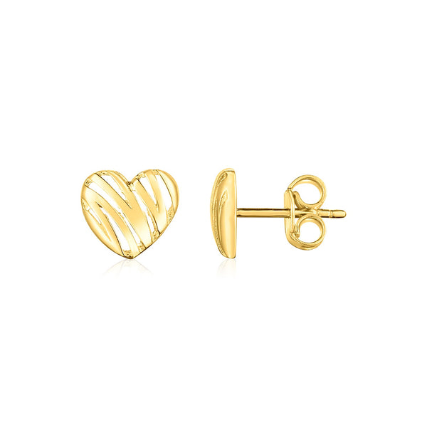 14K Yellow Gold High Polish Scribble Heart Stud Earrings