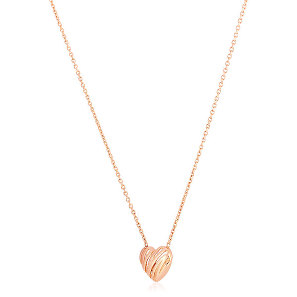 14k Rose Gold High Polish Scribbles Heart Necklace